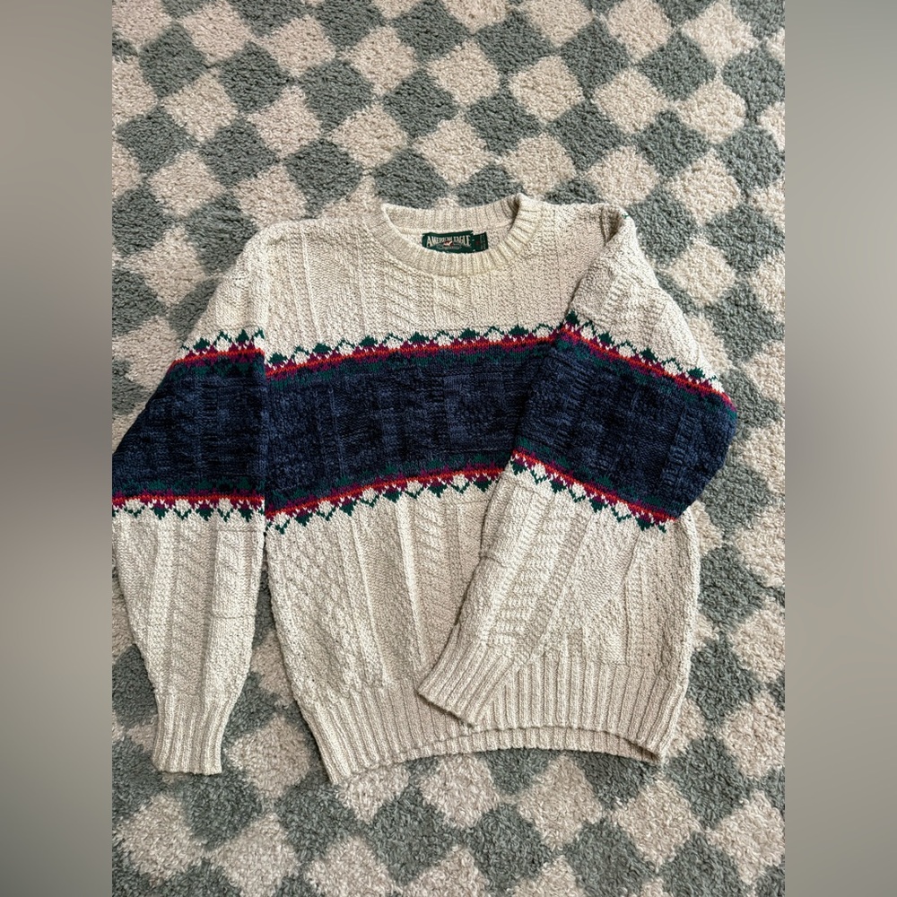 VINTAGE American Eagle Men Chunky Knit 90s 80s Sweater Dad Grandpa Cotton Medium